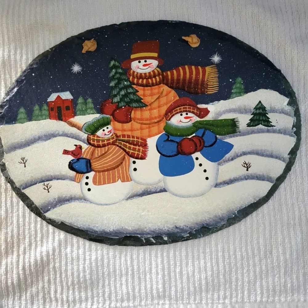 SLATE painted Snowman wall hanging